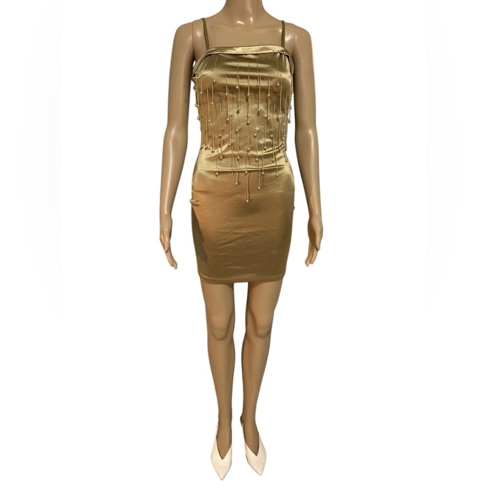 Gold Beaded Mini Dress